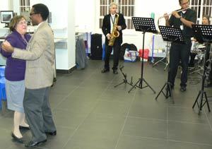 Dean of health sciences, Prof Marian Jacobs, and Head of the Department of Medicine, Prof Bongani Mayosi, take to the dance floor to the strains of 'Autumn Leaves', with VC Dr Max Price jamming with the band.