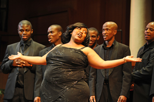 Swing out sister: Siyasanga Mbuyazwe of the UCT Opera School performs at the opening night of the Vice-Chancellor's Concert for the UCT community.