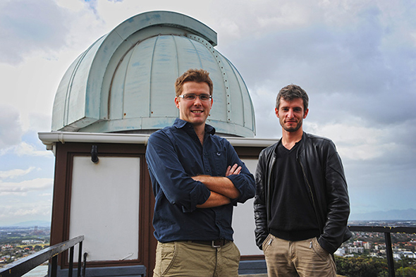 Exotic system: UCT astronomers Dr Roger Deane and Mickael Coriat are part of a team that has discovered three closely orbiting supermassive black holes in a galaxy more than four billion light years away, the tightest trio of black holes known. (Absent: Visiting Prof Rob Fender.)