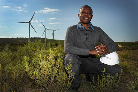Dr Denis Kalumba at the Darling Wind Farm, where he, together with some students, has been researching best practice for the foundation of windmills. A radical overhaul of UCT's Geotechnical Laboratory, and the addition of four pieces of fully automated soil-testing equipment, has propelled the lab near the top of the geotechnical engineering ladder in Africa. Kalumba hopes that the revamped lab will eventually become a Centre of Excellence.