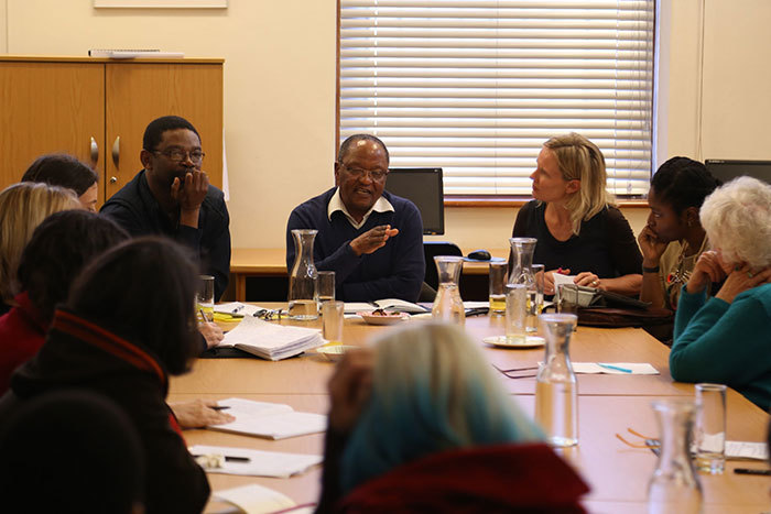 Assoc Prof Harry Garuba, Prof Njabulo Ndebele and Prof Sarah Nuttall debating race and identity in the John Berndt Thought Space on 18 September 2014, at a packed lunchtime event hosted by the Archive and Public Culture Research Initiative (APC).