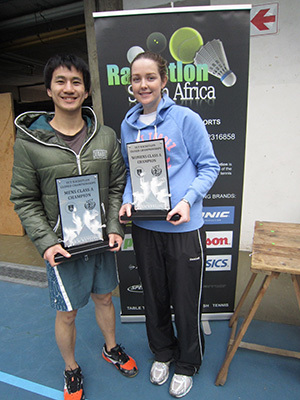 Making a racket: Tsu-Shiuan Lin (left), winner of the 2013 men's tournament, and Kirsten Porter, winner of the 2013 women's tournament, with their silverware after last year's inaugural UCT Closed Racketlon championships.