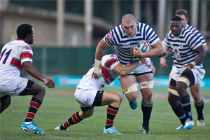 Swimming upstream: UCT replacement forward Shaun McDonald drives through a tough visiting defence, but his efforts could not prevent the Ikeys from slipping to a 26-16 home defeat to defending champions FNB Up-Tuks on 24 February