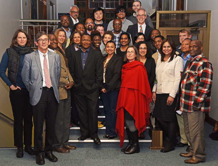 From left, back row: Anwar Jardine, Chun-Sung Huang, Bodhi Kar and Paul Barendse. Second back row: Lebogang Ramma, Sinegugu Duma, Reuben Govender, Tracy Craig, Manya Mooya and Robert Morrell. Second front row: Suellen Shay, Corrine Shaw, Tolu Oni, Kate le Roux, Jennifer Moodley, Colleen O'Ryan, Frank Matose, Freedom Gumedze and Anton le Roex. Front row: Meg Samuelson, Greg Hussey, Bob Osano, Sakhela Buhlungu, Waheeda Amien, PJ Schwikkard, Sharon Kleintjes, Virna Leaner, Mushi Matjila and Mike Kyobe.