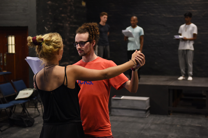 Phoebe Alice Ritchie and Zeno Jacobs practising a dance routine during Langalibalele rehearsals.