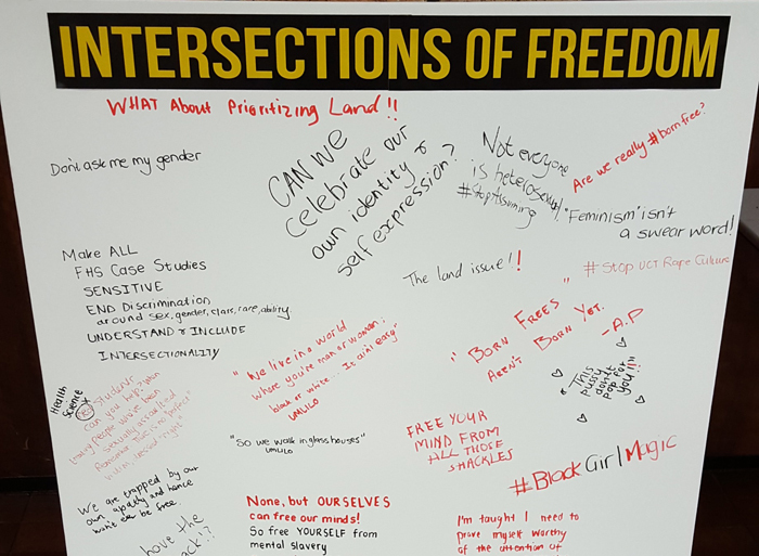 Students and staff expressed their thoughts about what freedom means in South Africa during the “Intersections of Freedom” event held on the health sciences campus.