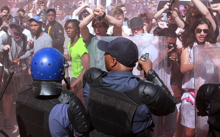 Student protesters clashed with police outside Parliament in Cape Town on 21&nbsp;October 2015. 