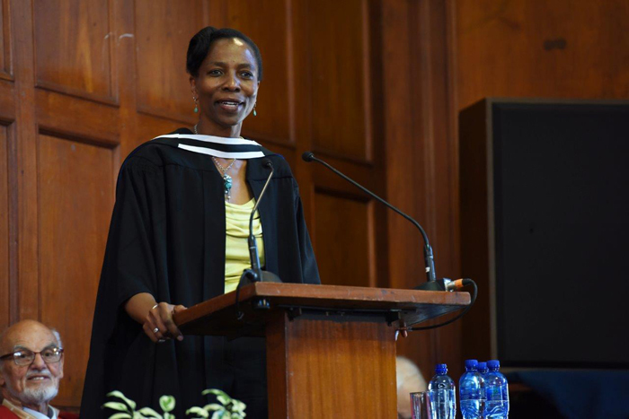 ​​​​​​​Nomfundo Walaza, executive director at Peace Systems, was guest speaker at this afternoon's ceremony.