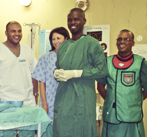 UCT alumnus, James Russell (foreground) set up Sierra Leone's first high-care unit for heart patients, as well as the country's first ultrasound service.