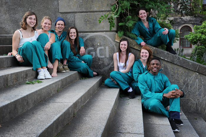 Members of the Green Campus Initiative sit on Jammie Stairs.