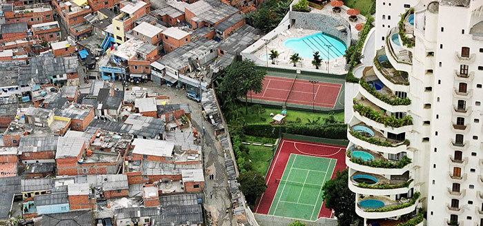 Photo of visible inequality in the Paraisópolis favela in Sao Paulo, Brazil courtesy of the International Monetary Fund.