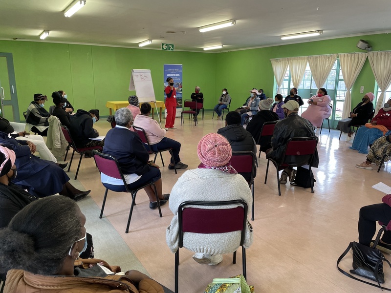 Professor Lydia Cairncross facilitating the first Advocacy Community Engagement workshop in Gugulethu on breast and cervical cancer. The course was attended by 47 community health leaders.