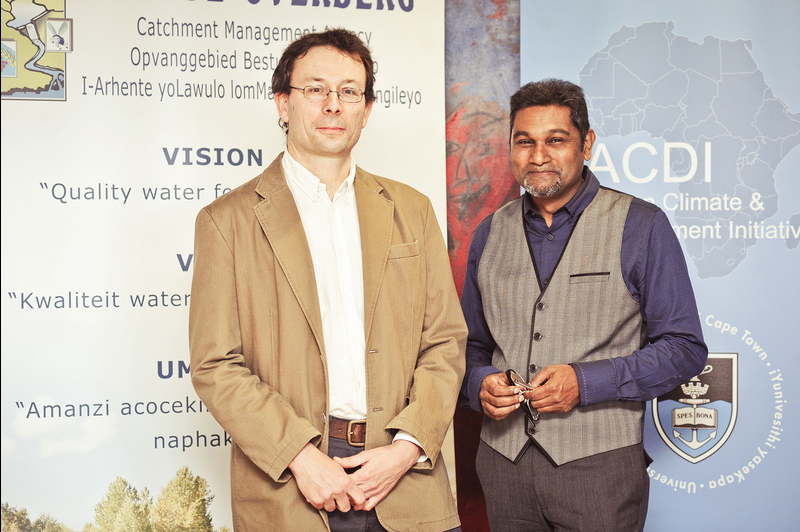 Crisis and opportunity: Dhesigen Naidoo (right), chief executive officer of the Water Research Commission (WRC), with Professor Mark New, Pro Vice-Chancellor: African Climate and Development Initiative, at the recent Pro Vice-Chancellor's Open Lecture.