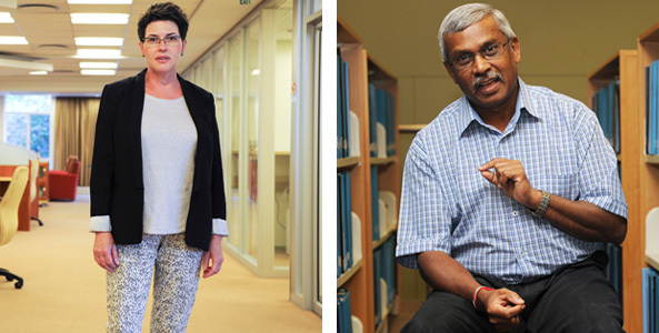 <b>Change agents:</b> Drs Dale Peters (left) and Reggie Raju, newly appointed deputy directors at UCT libraries, have their fingers on the pulse of the latest trends in academic library services.
