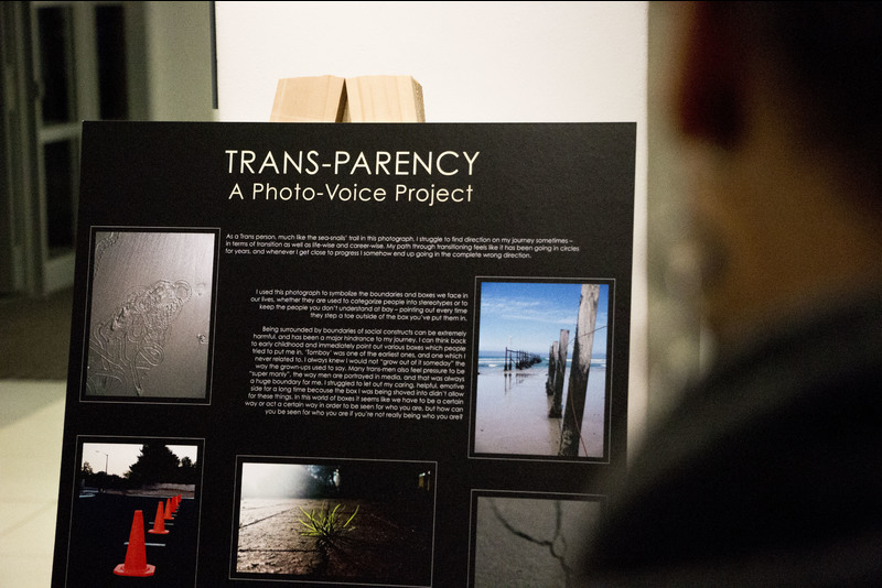 The project culminated in an exhibition, which took place in the UCT psychology department on 1 June, where participants displayed their photo stories, thereby taking ownership of their own narratives.<br/><br/>[Text above reads] “As a Trans person, much like the sea-snails’ trail in this photograph, I struggle to find direction on my journey sometimes – in terms of transition as well as life-wise and career-wise. My path through transitioning feels like it has been going in circles for years, and whenever I get close to progress I somehow end up going in the complete wrong direction.”