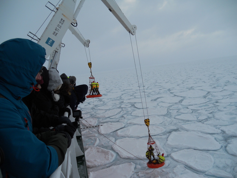 Deployment of trackers onto pancake ice.