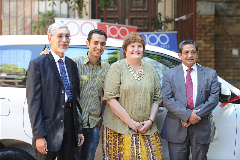Carpe diem: (from left) Dr Nisaar Moosa (chairman of the board of the Rondebosch Medical Centre), Riaad Moosa, Professor Sue Kidson (Interim Dean of Faculty) and Dr M.I Shreef (director at RMC) pose in front of the four-wheeled star of the show.