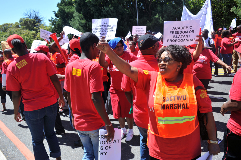 Marching marshal: Members of SACTWU were vocal outside the Bremner Building on 1 March.