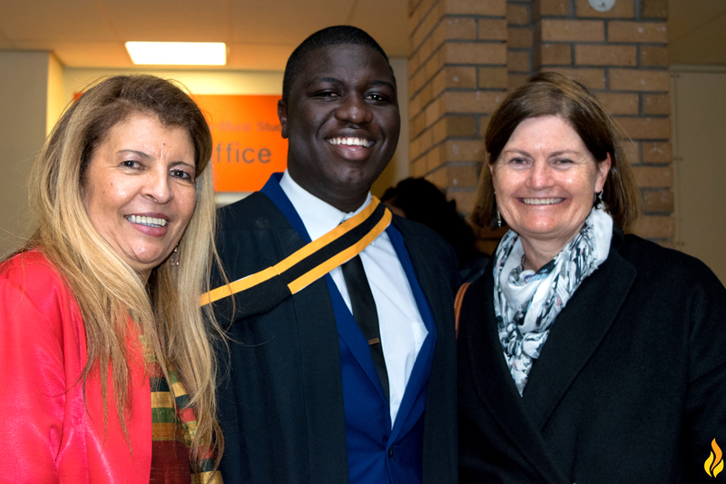 International student and PhD candidate Chanda Chungu has won a Beit Trust Scholarship to study at Oxford. He was photographed after his master’s graduation in 2016 with Dean of Law Prof Penny Andrews (left) and former Constitutional Court of South Africa Judge Kate O’Regan