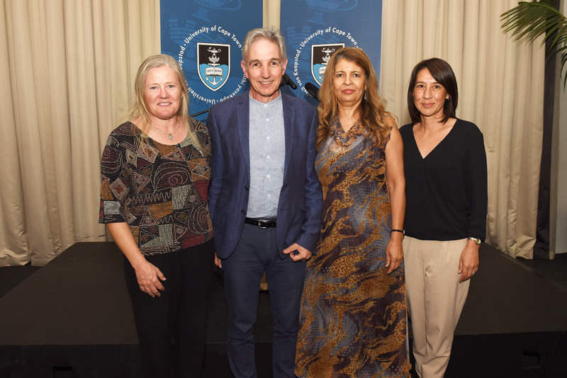 VC Dr Max Price and Dean of Law Prof Penny Andrews celebrate with two of the law faculty’s three ad hominem promotees, Assoc Prof Cathleen Powell (left) and Assoc Prof Lee-Ann Tong (right). (Absent: Assoc Prof Jacqueline Yeats.)