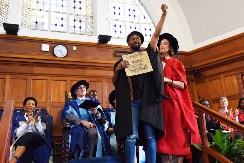 A moment to remember for this graduate at the ceremony on Tuesday morning, the first of three on 3&nbsp;April, which saw candidates from the Faculty of Humanities capped in the Memorial Hall. <b>Photo</b>&nbsp;Robyn Walker.