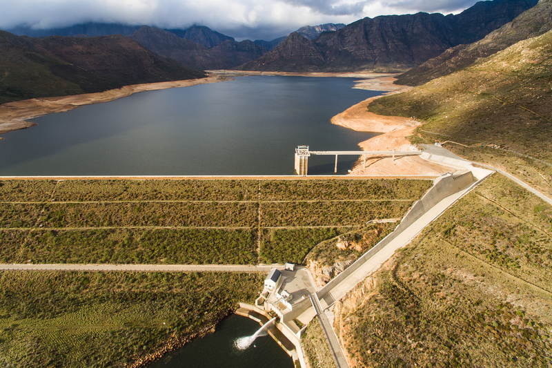 An aerial image of the Berg River Dam, between Franschhoek and Paarl, in June 2016. 