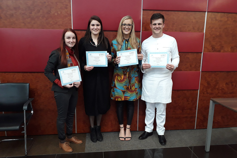 From left: Emily Pender, Courtney Kemp, Savannah Cozzi and Reon van der Merwe, four of the eight UCT delegates at the Model UN conference.