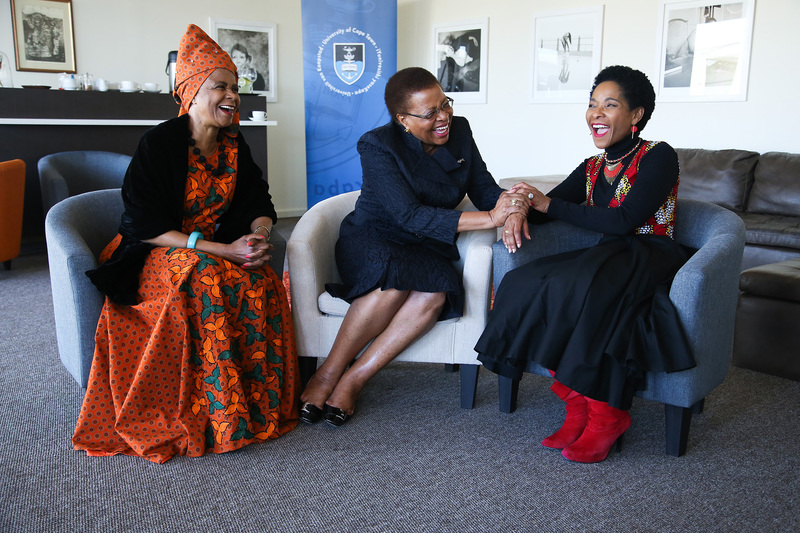 UCT celebrated National Women’s Day at an event hosted by Vice-Chancellor Prof Mamokgethi Phakeng (right) at Graça Machel Hall women’s residence. Guests of honour were Chancellor Graça Machel (middle) and former VC, Dr Mamphela Ramphele.