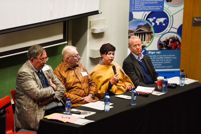Speakers at the panel discussion that marked the 50th anniversary of the 1968 Bremner occupation included (from left) Prof Adrian Guelke, Prof Keith Gottschalk, DVC Prof Loretta Feris and Martin Plaut. <b>Photo</b> Robyn Walker.