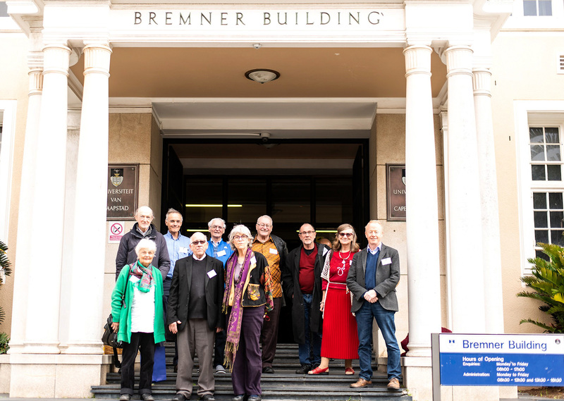 Madi Gray (second from right) with other veterans of the 1968 occupation on a visit to Bremner building during their week-long Golden Jubilee reunion in August this year.