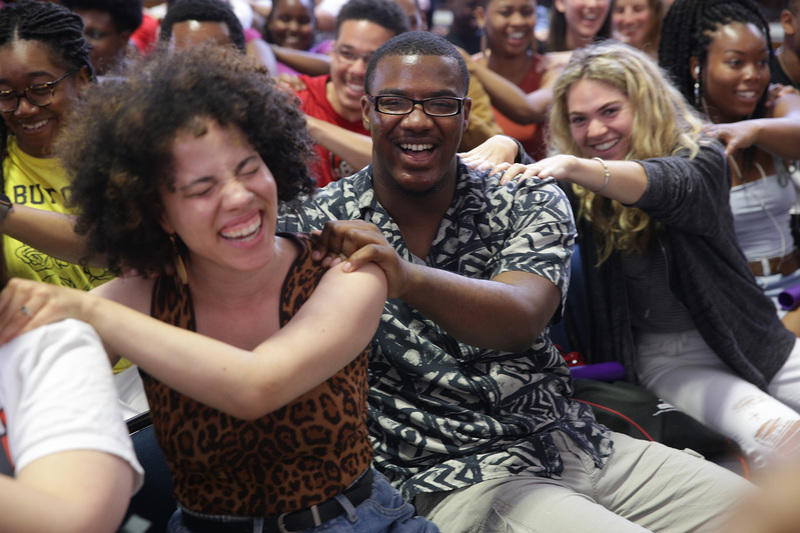 International students find their groove at the mass drumming session by the Drum Café, which followed VC Prof Mamokgethi Phakeng’s welcome in the Sarah Baartman Hall.