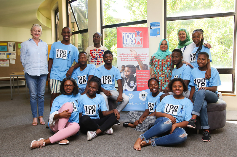 Some of the 100UP group at last Saturday’s three Summer School lectures. With them are Medeé Rall, director of the Centre for Extra-Mural Studies (left), Summer School student assistant Knowledge Mahbena (second from left), 100UP manager Ferial Parker (third from right) and Shireen Gamieldien (second from right)