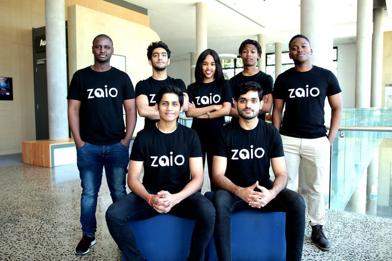 The Zaio team are (back from left) Mvelo Hlophe, Asif Hassam, Mihlali Xozwa, Nthutuko Mpaku, and Thando Hlongwane, and (front) Akhil Boddu (left) and Harjot Singh. 