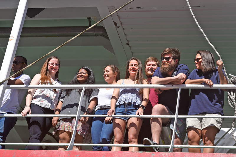 The SA Agulhas II docks in Cape Town on 14 March. On deck are UCT postgraduates (from left) Shantelle Smith, Riesna Audh, Jessica Burger, Raquel Flynn, Kurt Spence, Harry Luyt and Tahlia Henry. <b>Photo</b> Brenton Geach.