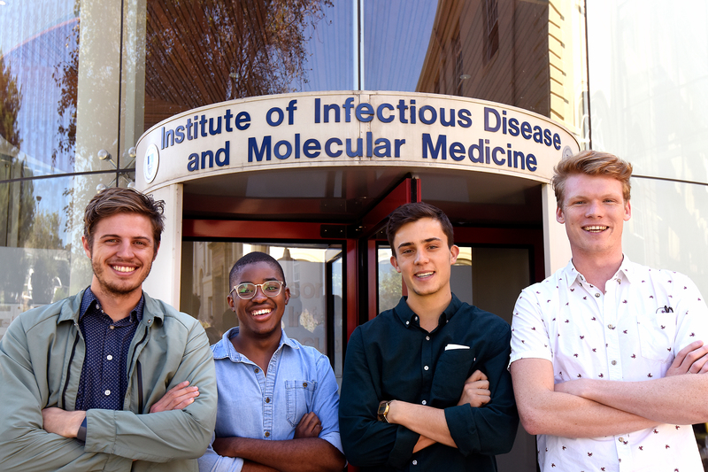 Nick Loxton, president of the UCT Surgical Society (left,) is seen here with (from second left) Sipho Ndereya, Matthew Potter and Liam Devenish, who are heading up the Futures in Health Accelerator Project.