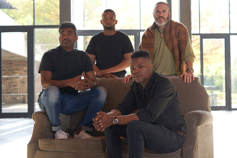 Cast members Loukmaan Adams, Peter Christians and Thando Doni with director Heinrich Reienhofer.