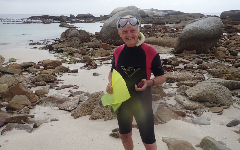 Emer Prof Charles Griffiths at Miller’s Point in 2019. Much of his research is conducted in the intertidal zone – the pools and inlets of the coastline. <b>Photo</b> Craig Foster.
