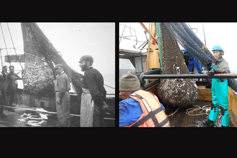 Then and now: The fisheries trawl of 1897 to 1904 (left) and (right) the recreated trawl in 2015, with Dr Jock Currie in the picture. Currie now works as a postdoctoral research fellow at the South African National Biodiversity Institute and Nelson Mandela University. <b>Photo</b> Supplied.