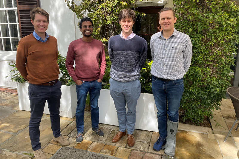 UCT’s Aircraft Fuel Tank Component Design team was recently awarded a silver medal by the Royal Aeronautical Society for their work in computational fluid dynamics. From left to right: Dr Leon Malan, Niran Ilangakoon, Dr Bevan Jones, Prof Arnaud Malan.