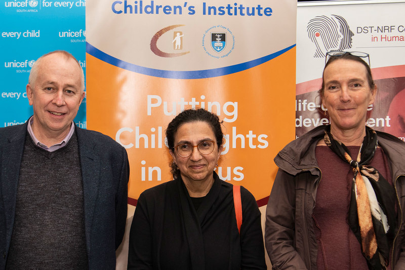 Co-editors of the 2021/2022 South African Child Gauge at the launch (from left) Prof Mark Tomlinson, Prof Sharon Kleintjes and Lori Lake.