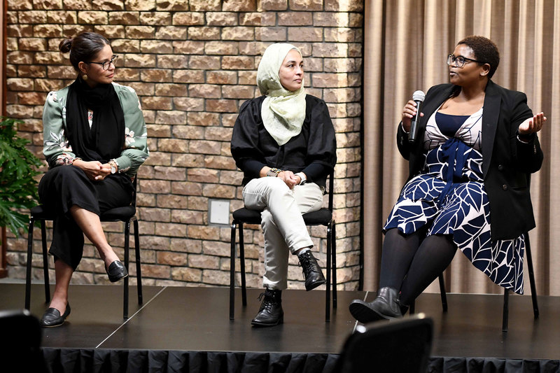 (From left) Dr Yumna Albertus, Prof Roshan Galvaan and Assoc Prof Phumla Sinxadi shared their research journeys at the “Women of the Future” event held to celebrate the Faculty of Health Sciences’ 110th anniversary.