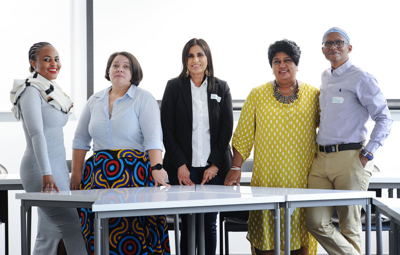 The ISS Indaba was a collaboration involving (from left) deputy registrar, Mihloti Mkhatshwa; project manager, Nadia Wilson; acting DVC (Teaching and Learning) Prof Harsha Kathard; the dean of CHED, Assoc Prof Kasturi Behari-Leak; and DSA executive director, Pura Mgolombane.