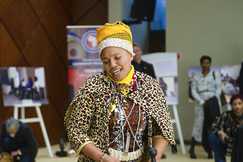 Dr Christie “Gogo Bazamile” van Zyl, who is piloting UCT’s Indigenous Healthcare Advisory Service at the Department of Students Affairs’ Student Wellness Service. She was photographed performing a cleansing ceremony at the recent launch of the student Leadership Academy (UCT Lead).