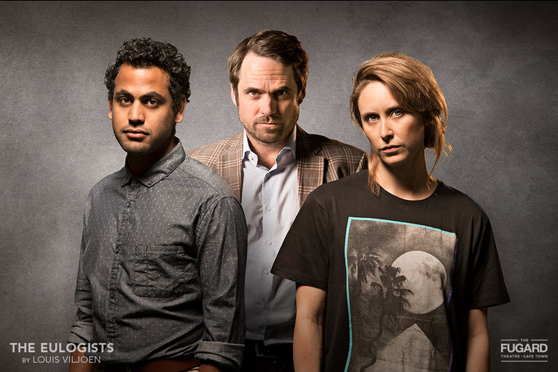 [From left] Kiroshan Naidoo, Pierre Malherbe and Emily Child star in Louis Viljoen’s latest play The Eulogists.