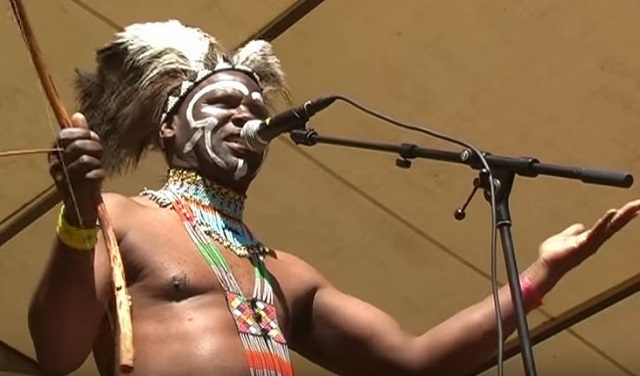One of South Africa’s foremost bow instrument practitioners Dizu Plaatjies. (Image from YouTube).