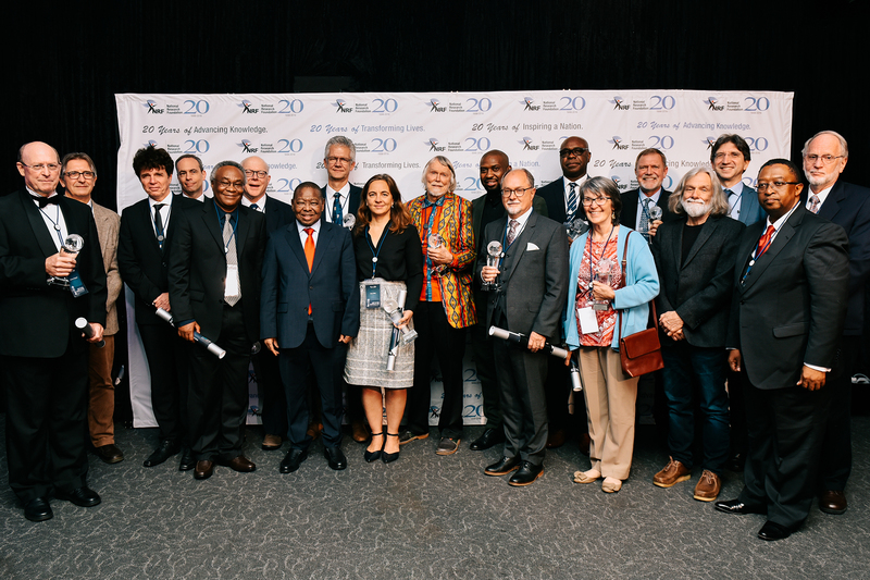 South Africa’s A-rated researchers recognised at the 2019 National Research Foundation (NRF) awards with Minister and Deputy Minister of Higher Education, Science and Technology, Dr Bonginkosi Nzimande and Buti Manamela, and Dr Molapo Qhobela, NRF CEO.