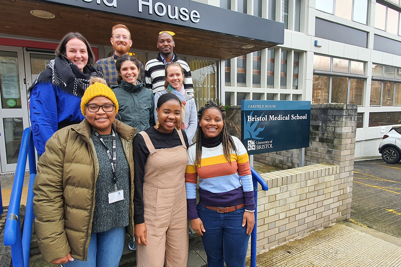 The PhD candidates selected as the first cohort of the UCT–Bristol University Researchers without Borders programme: (back row, left to right) Kathleen Kehoe, Ryan Aylward, Kennedy Kipkoech; (middle row, left to right) Nina Abrahams, Shani de Beer; (front row, left to right) Tanja Gordon, Lucinda Tsunga, Bongai Munguni. 