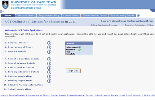 UCT online applications