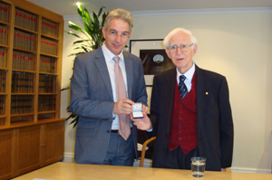 VC Dr Max Price (left) awards the Vice-Chancellor's Medal to Nobel Laureate Sir Aaron Klug