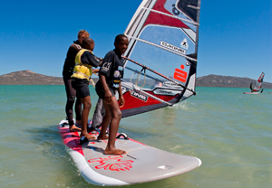 Learners on the Yacht Club's outreach programme get the hang of windsurfing